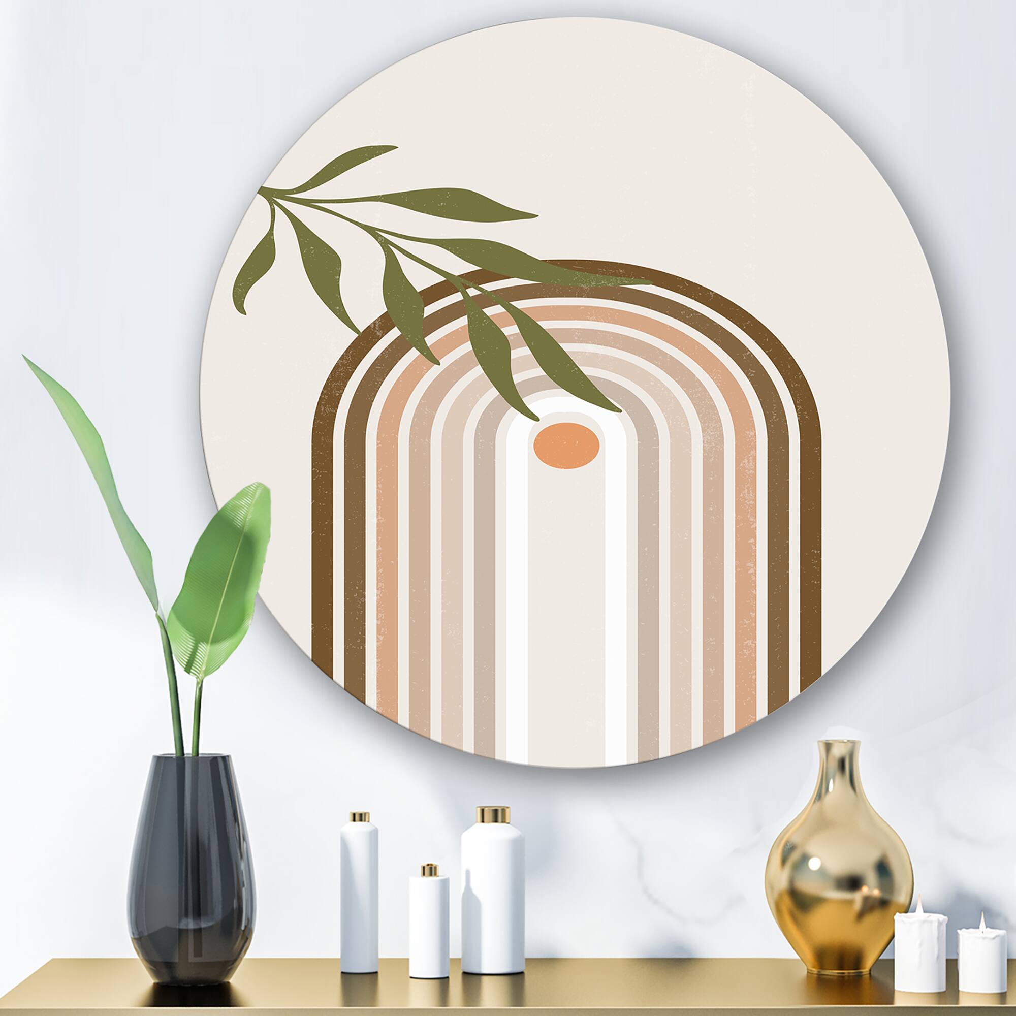 Designart - Abstract Sun and Moon With Green Leaf I